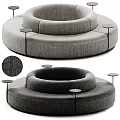 Gray Circular Multi Person Fabric Sofa With Modern Design And Small Round Side Tables 3d model