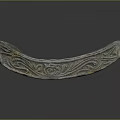 Historical Ancient Curved Stone Artifact Featuring Intricate Scroll Carved Patterns 3d model