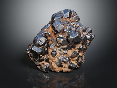Natural Black Crystalline Stone With Metallic Luster And Brown Matrix 3d model
