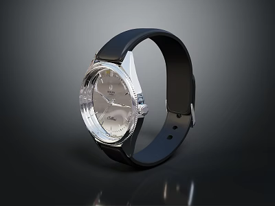 Modern Wrist Watch With Black Leather Strap And Transparent Dial Design 3d model