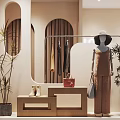 Modern Clothing Store Interior Design With Mannequin Display Clothes Hats Bags And Plants