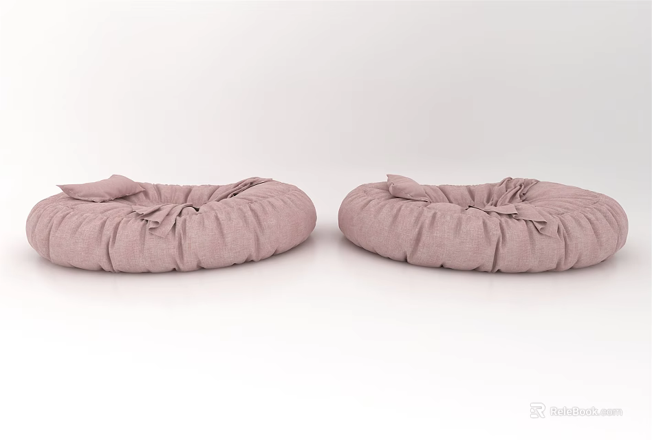 Pink Round Fabric Sofa Stools With Knotted Design And Soft Surface Texture 3d model 
