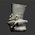 Ancient Ceramic Figure with Distinctive Headpiece Carved Eyes and Curved Arms