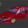 Red Sedan Car With Open Doors Modern Design And Silver Wheels