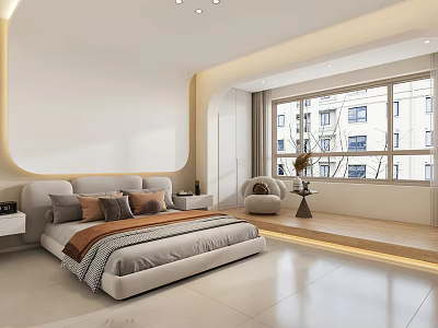 Modern Duplex Living Room Interior With Open Layout Large Windows And Comfortable Sofa 3d model