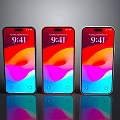 Three Modern Smartphones With Colorful Screen Display And Digital Clock Design