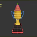 Golden Trophy With Star Shaped Top Two Handles And Black Base As Decorative Household Item