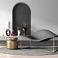 Modern Woven Texture Lounge Chair with Metal Frame Golden Stool Gray Rug and White Lamp