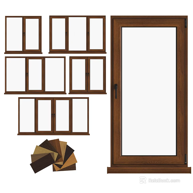Wooden Swing Door Various Styles And Color Swatches For Home Decoration 3d model 