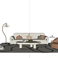 Modern Cozy Living Room Sofa Coffee Table Set With Pillows Floor Lamp And Patterned Rug