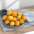 Fresh Yellow Fruits on Gray Plate with Wooden Table Gray Bowl and Gray Napkin