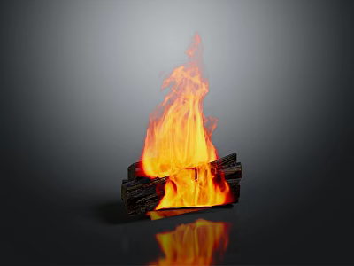 Decorative Garden Ornaments Featuring Burning Wood Logs And Flaming Bonfire 3d model