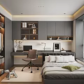 Modern Tatami Bedroom Interior Design With Desk Chair Bookshelf Storage and Blinds