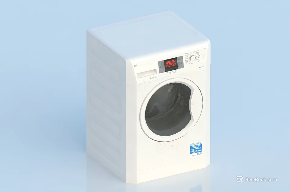 White Front Loading Washing Machine With Digital Display And Control Panel 3d model 