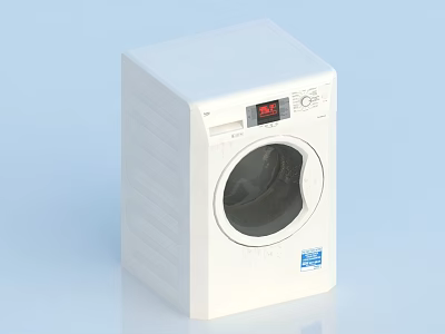White Front Loading Washing Machine With Digital Display And Control Panel 3d model