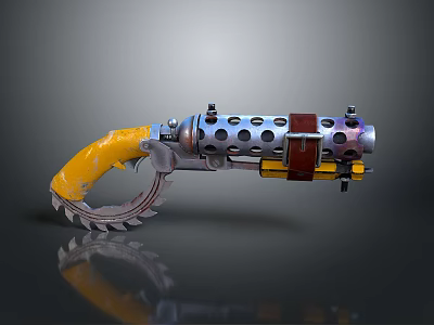 Cyberpunk Style Saw Short Gun Weapon Firearms Futuristic Industrial Metal Serrated Blade Machine 3d model