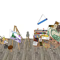 Art Paint Supplies Setup With Easel Sculpture Painting And Wooden Art Table