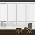 White Venetian Blinds In Interior With Window Wooden Floor And Stacked Blankets