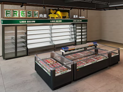 Refrigerated Display Freezers for Fresh Meat Vegetables in Commercial Store Showcase 3d model