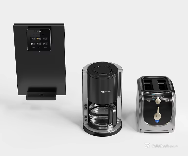 Stylish Modern Kitchen Appliances With Coffee Maker Toaster And Digital 3d model 