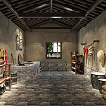 Traditional Chinese Food Storage Room With Woven Baskets Earthen Jars And Wooden Beam Ceiling