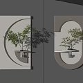 Modern Wall Decor with Semicircular Design Built in LED Light and Green Plants 3d model
