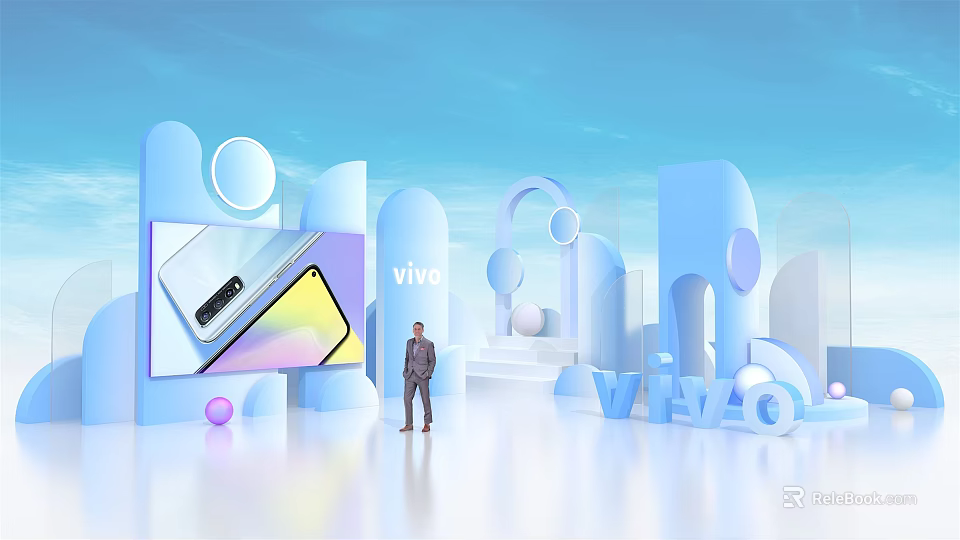 Vivo Smartphone Live Stream Showcase With Presenter And Brand Logo Blue Background 3d model 