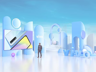 Vivo Smartphone Live Stream Showcase With Presenter And Brand Logo Blue Background 3d model