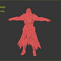 Detailed Fantasy 3D Character Model With Hooded Robe Armor Belt And Outstretched Arms