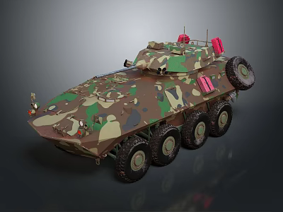 Military Armored Vehicle With Camouflage Pattern And Red Equipment On Top 3d model