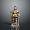 The Man in Armor Holding Scepter with Gold Decorations Standing on Pedestal