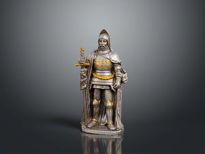 The Man in Armor Holding Scepter with Gold Decorations Standing on Pedestal 3d model