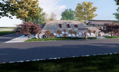 New Chinese Style Landscape Wall Beautiful Country Entrance Landscape Wall 3d model