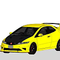 Yellow Honda Sports Car With Black Roof Rear Spoiler And Black Wheels