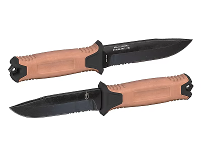 Tactical Knives With Brown Handles Black Blades And Serrated Edges Design 3d model