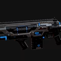 Futuristic Assault Rifle With Gray Body Blue Accents And Mechanical Details