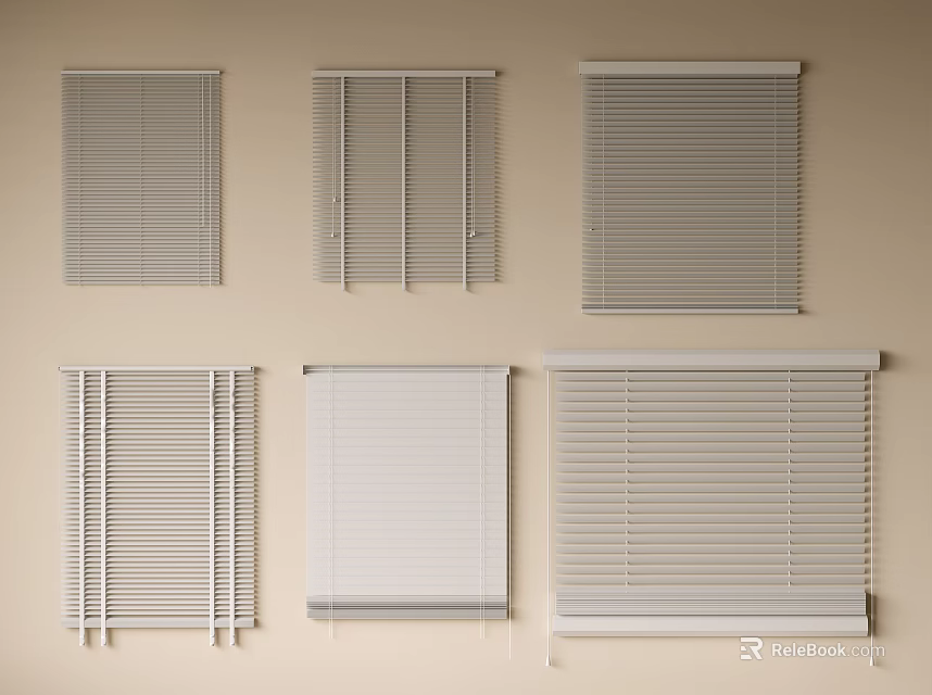 Various Window Blinds In Different Styles And Colors For Home Interior Decor 3d model