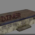 Vintage Diner Building With Weathered White Wooden Walls Dark Roof Red Sign And Windows