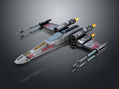 Futuristic Sci-Fi Starfighter With Multiple Engines Flaming Exhaust And Metallic Design Details 3d model