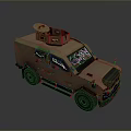 Brown Toy Armored Vehicle Model With Top Equipment And Wheels For Kids Play