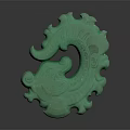 Green Dragon Shaped Jade Like Sculpture With Intricate Patterns And Curled Design