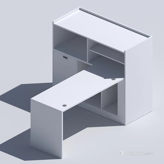Modern White Office Furniture Desk With Storage Shelves Drawer And Simple Design 3d model 