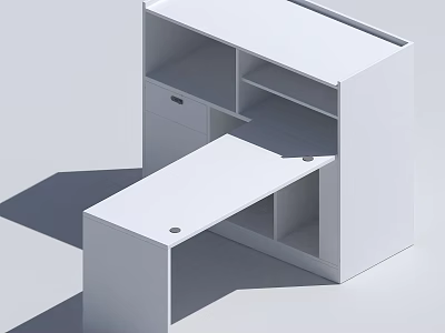 Modern White Office Furniture Desk With Storage Shelves Drawer And Simple Design 3d model
