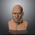 Realistic Bald Male Head Bust With Beard On Black Reflective Surface 3d model