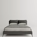 Modern Double Bed Design with Black Headboard and Light Gray Mattress 3d model