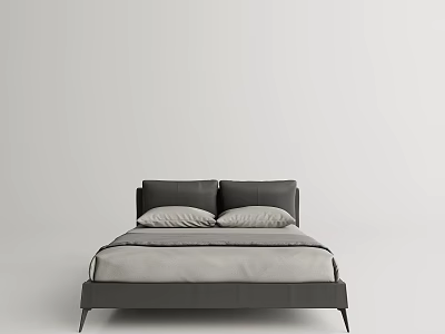 Modern Double Bed Design with Black Headboard and Light Gray Mattress 3d model