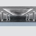 Modern Indoor Swimming Pool With Wavy Ceiling Design Stone Walls And Ambient Lighting