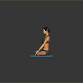 Woman Practicing Yoga in Lotus Position on Blue Mat with Sport Bra and Gray Background