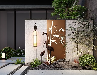 New Chinese style courtyard landscape wall landscape screen partition background fence 3d model