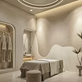 Serene SPA Sauna Interior With Massage Bed Hanging Robes Palm Plant And Curved Walls